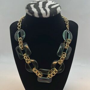 A New Day acrylic aquamarine square/round links with gold tone chain necklace